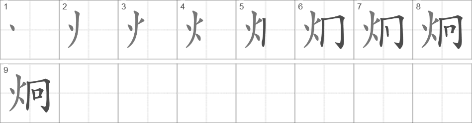 Написание иероглифа 炯