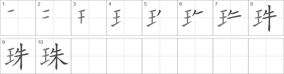 Написание иероглифа 珠