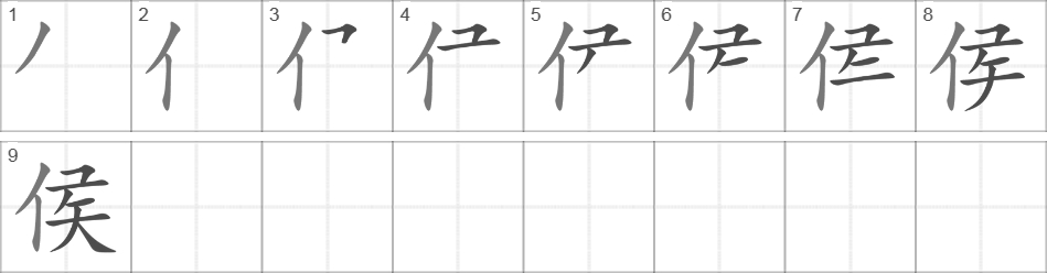 Написание иероглифа 侯