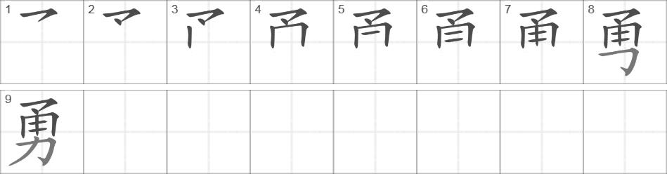 Написание иероглифа 勇