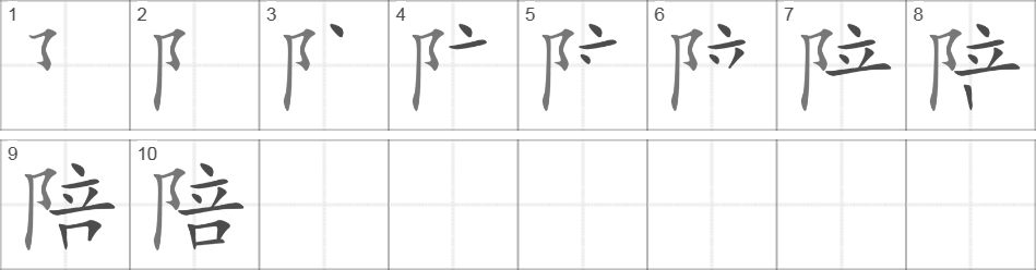 Написание иероглифа 陪