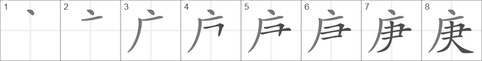 Написание иероглифа 庚