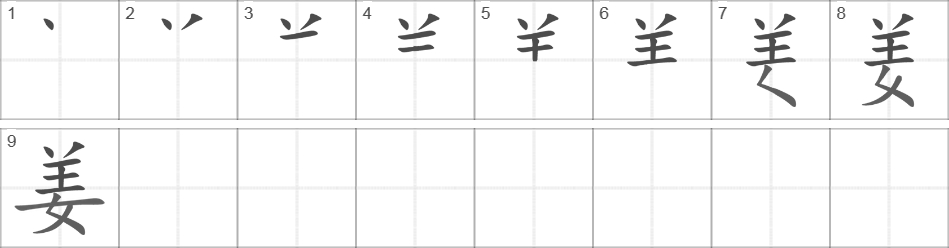 Написание иероглифа 姜