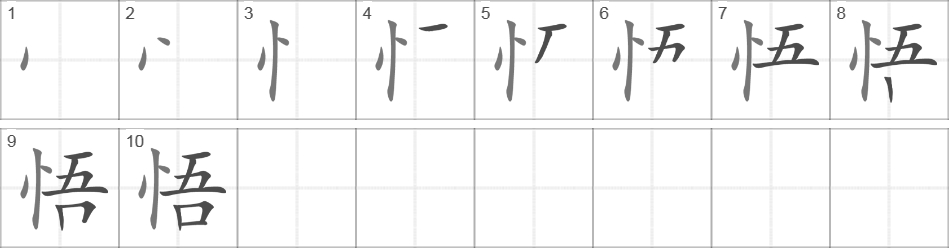 Написание иероглифа 悟