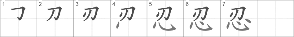 Написание иероглифа 忍