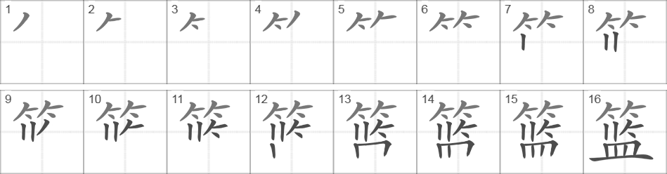 Написание иероглифа 篮