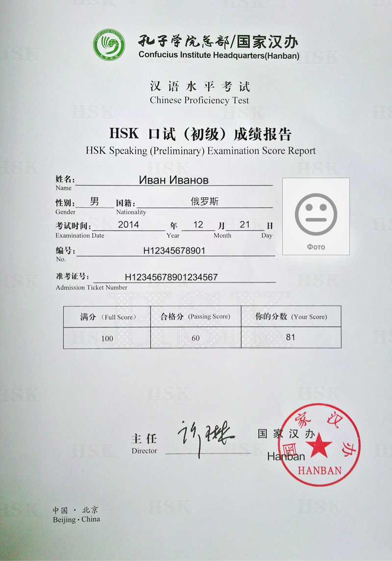Сертификат HSKK (начальный)