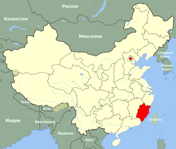 Фуцзянь на карте Китая