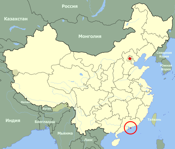 Гонконг (Сянган) на карте Китая