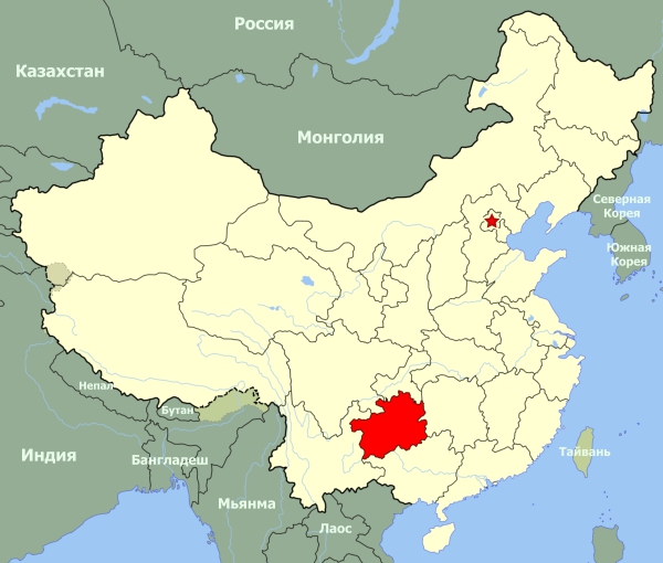 Гуйчжоу на карте Китая