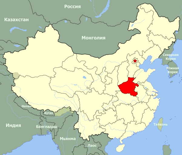 Хэнань на карте Китая