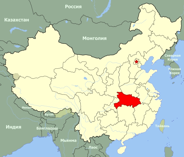 Хубэй на карте Китая