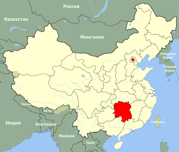 Хунань на карте Китая