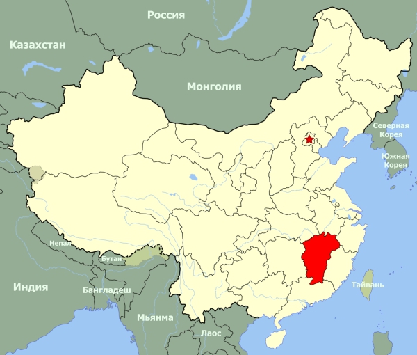 Цзянси на карте Китая