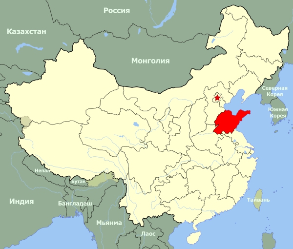 Шаньдун на карте Китая
