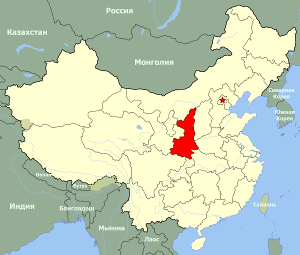 Шэньси на карте Китая