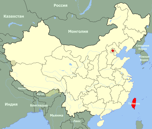 Тайвань на карте Китая