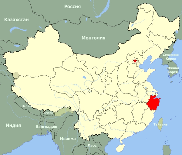 Чжэцзян на карте Китая